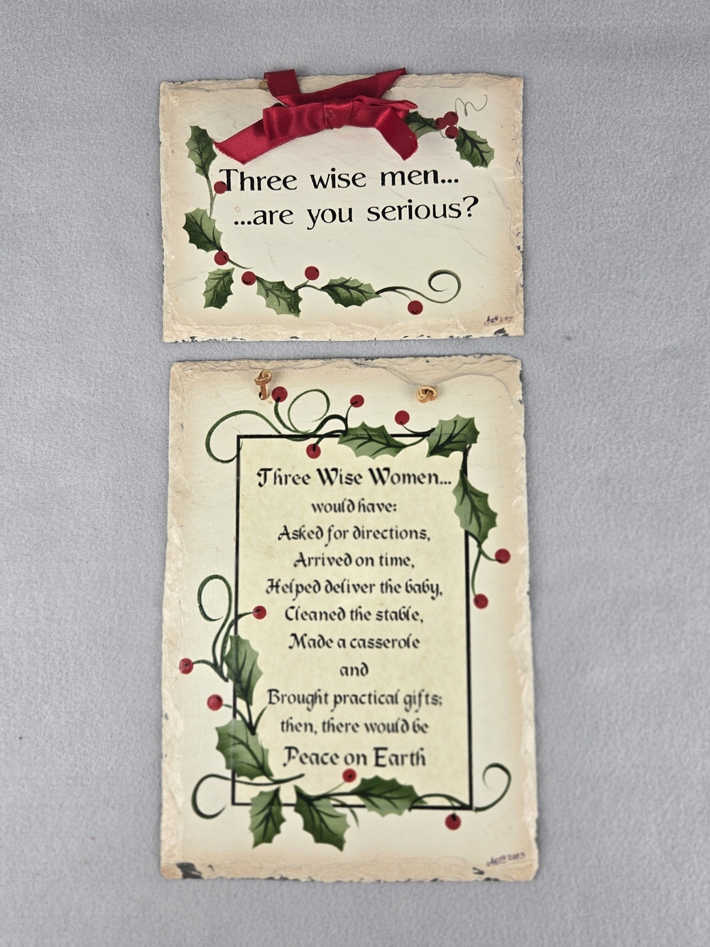 Vintage Plain Jane "Three Wise Men & Women" Holiday Slate Plaque Set